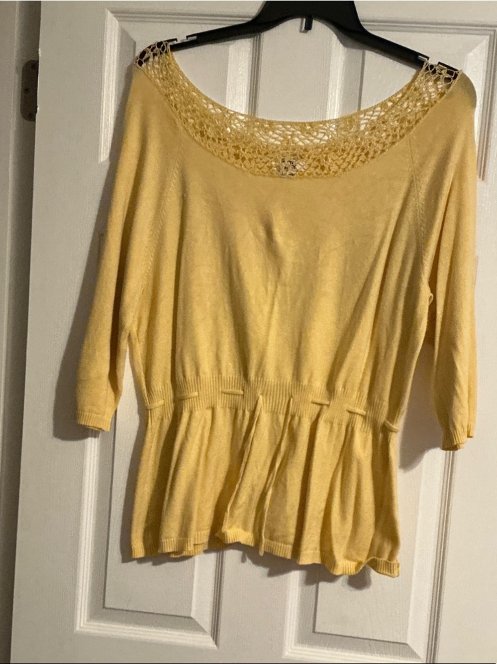 Cato Light Yellow Peplum Sweater with Crochet Neckline